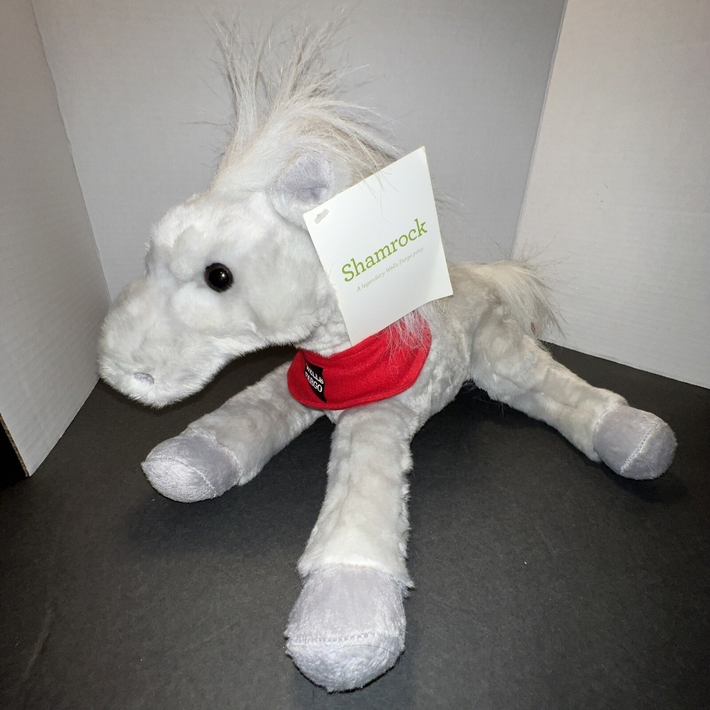 Wells Fargo Shamrock Pony Plush Stuffed Animal White Horse Red Bandana NWT